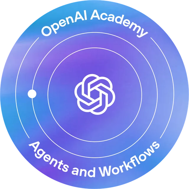 Selo com avaliação da OpenAI Academy: Agents and Workflows, emitido para Youssef P. Umar em 5 de outubro de 2026